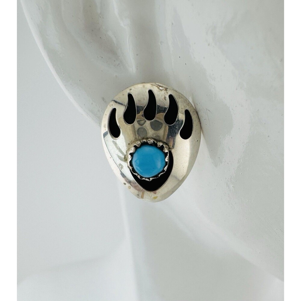 Sterling Silver Stabilized Turquoise Bear Paw Stud Earrings Southwestern